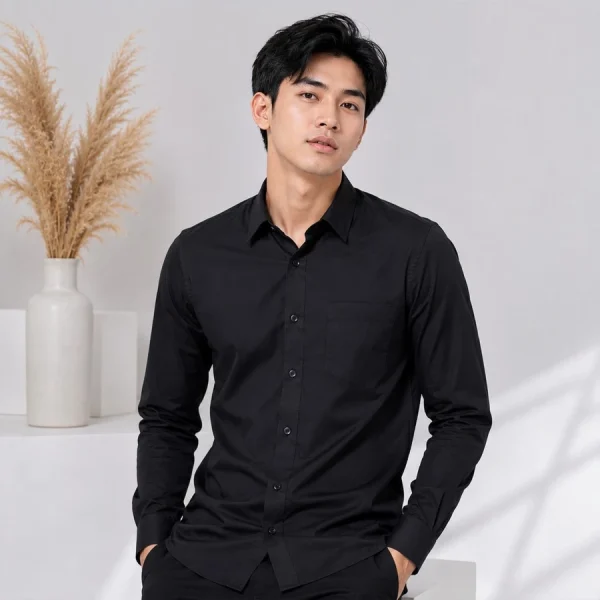 hitam kemeja polos lengan panjang
