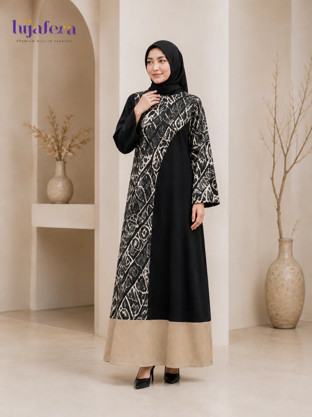 PUNIFY AZAHRA – Premium Modest Dress with Artistic Pattern