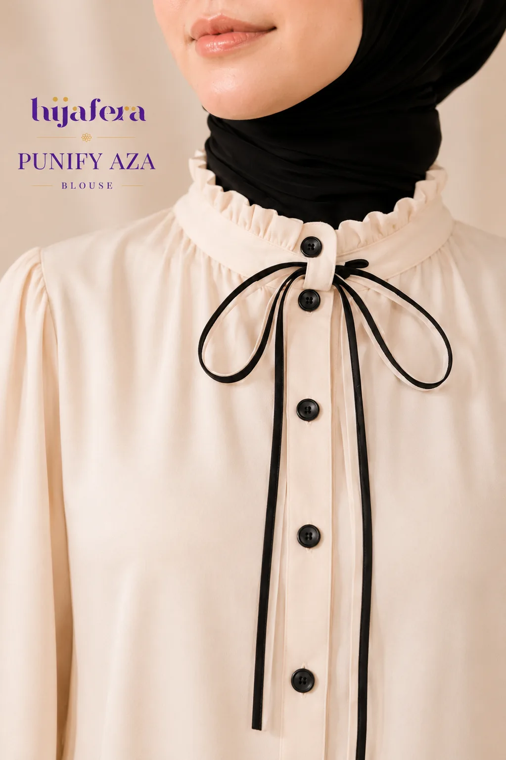 Punify Aza Blouse – Elegant Ruffle Neck Blouse with Ribbon Detail