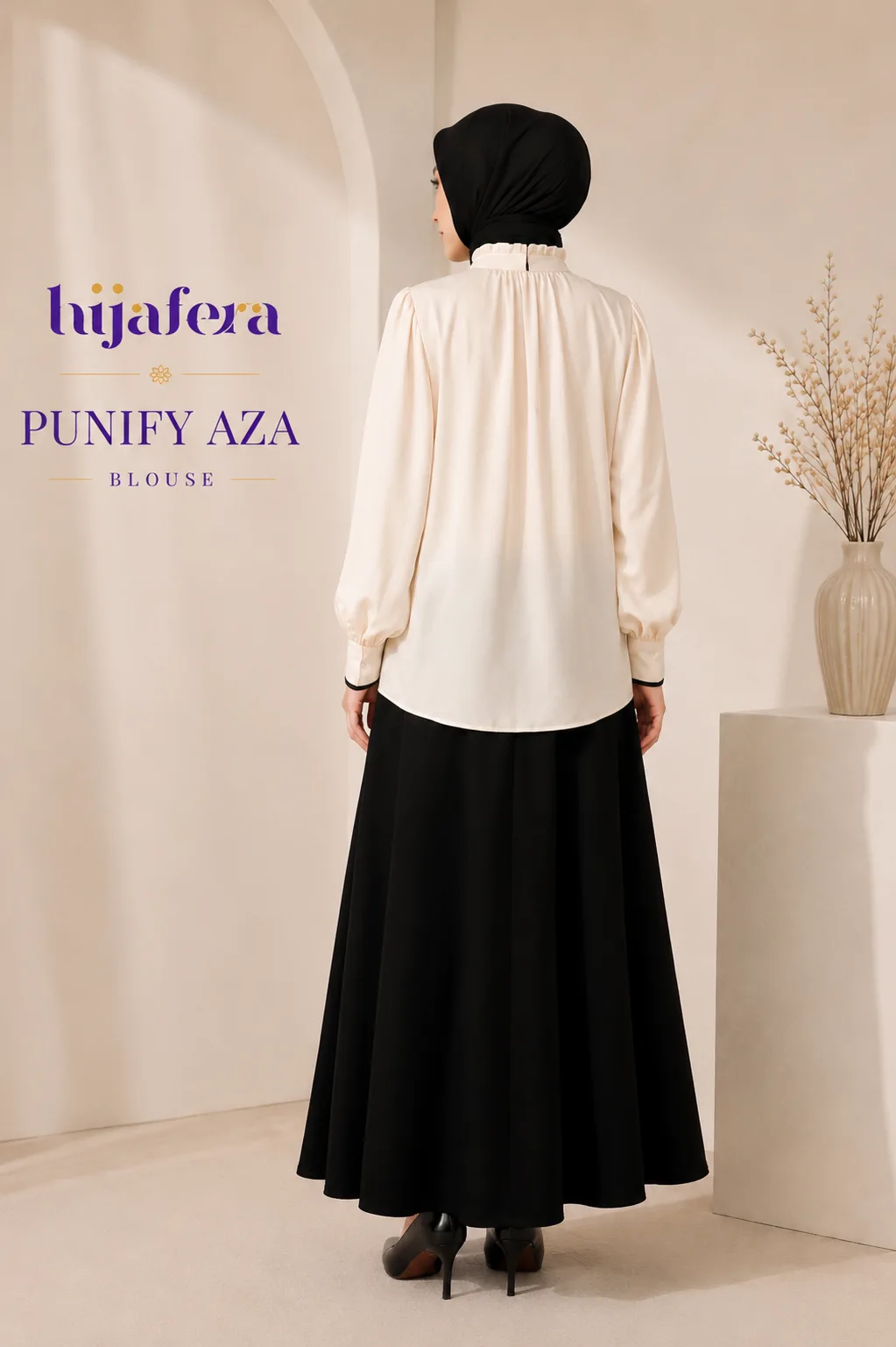 Punify Aza Blouse – Elegant Ruffle Neck Blouse with Ribbon Detail