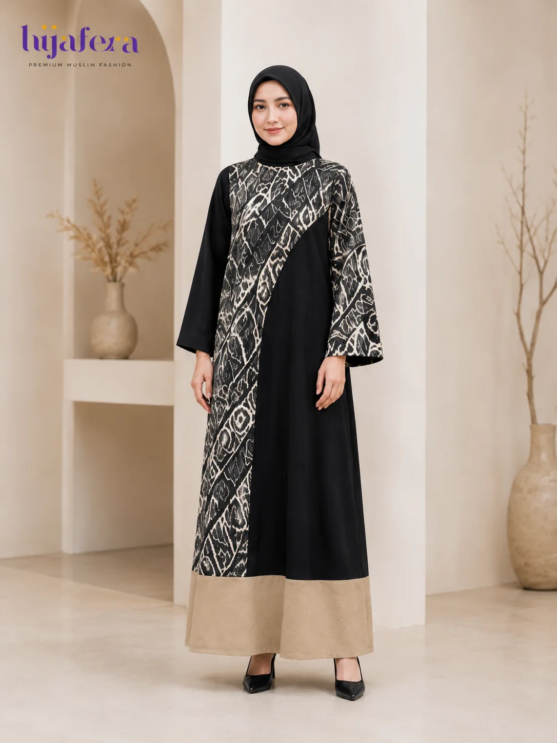 PUNIFY AZAHRA – Premium Modest Dress with Artistic Pattern