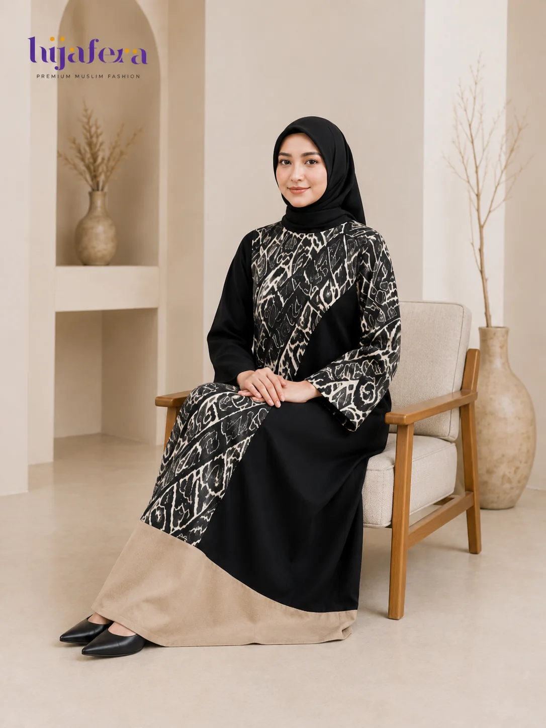 PUNIFY AZAHRA – Premium Modest Dress with Artistic Pattern