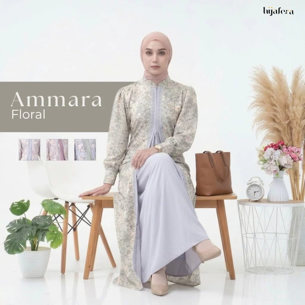 Ammara Floral Abaya Fake Outer Cerutty Silk | Hijafera